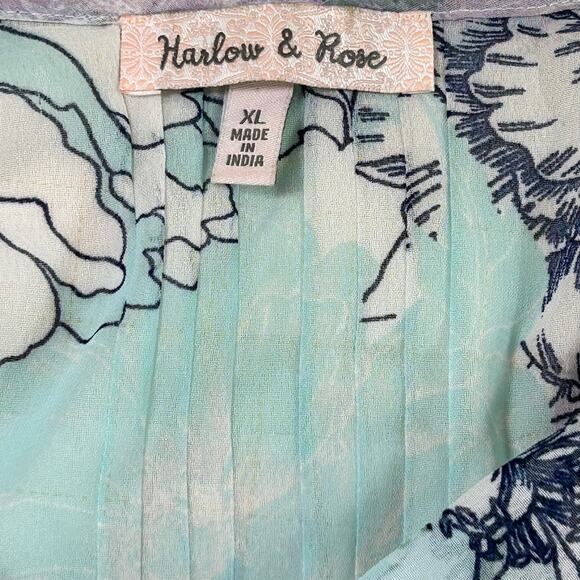 Harlow & Rose Cover Up Women XL Blue Pink Floral Maxi Sheer Coastal Open Kimono - Picture 9 of 12